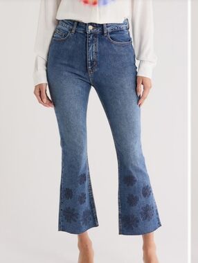 Desigual Women’s Blue Embroidered Flare Jeans